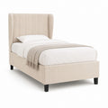 Letto singolo imbottito beige in poliestere con testiera alta 90x190 cm dimensioni esterne 105x205x135 cm