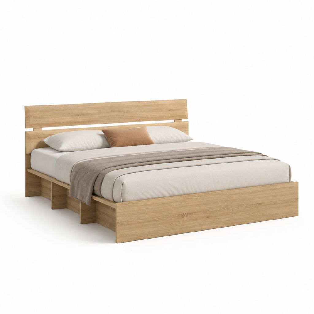 Letto matrimoniale con struttura rettangolare rovere chiaro in pannello truciolare nobilitato 160 x 200 cm