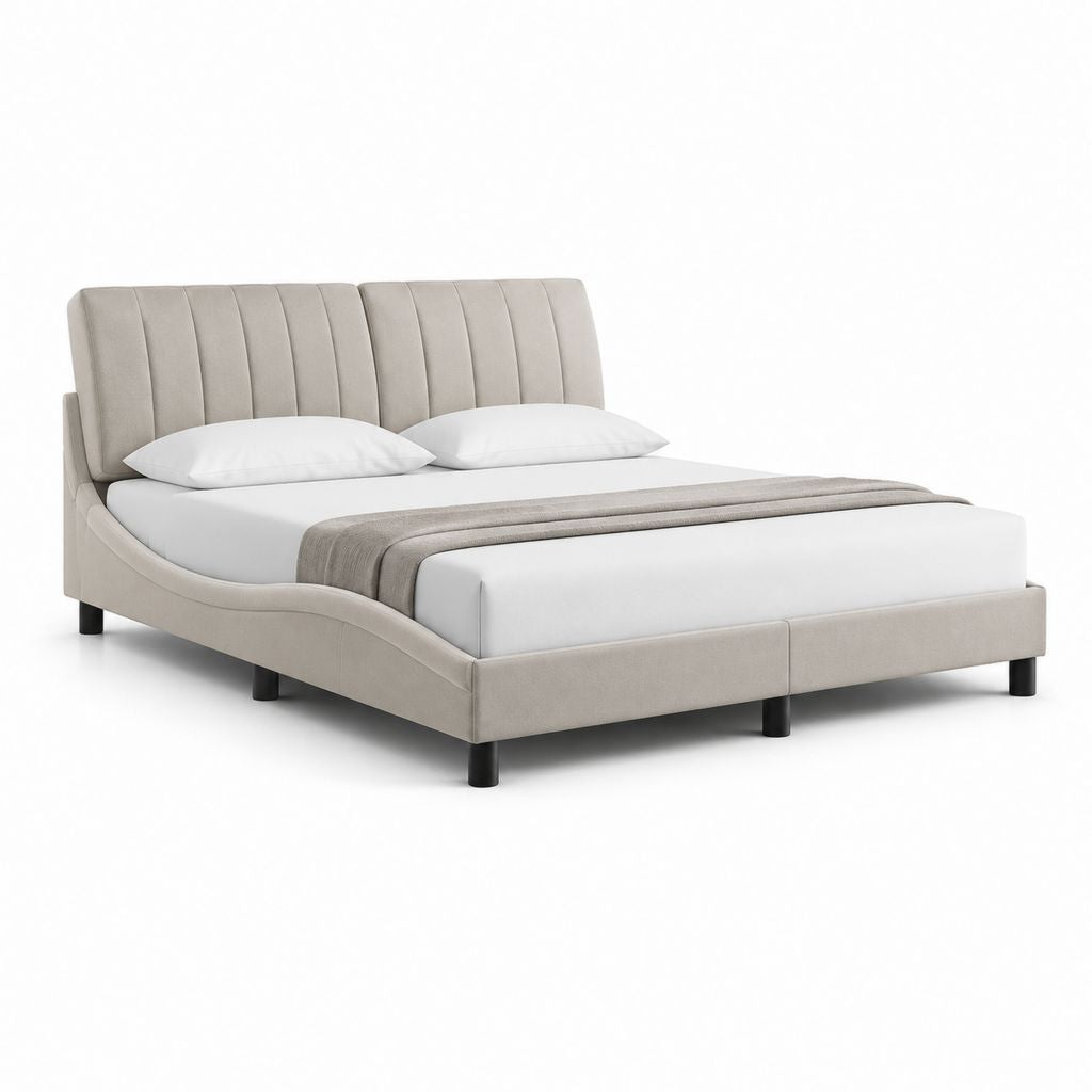 Letto matrimoniale imbottito beige in poliestere 160 x 200 cm