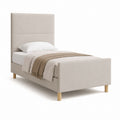 Letto singolo imbottito beige in poliestere rettangolare con testiera alta 90 x 200 cm