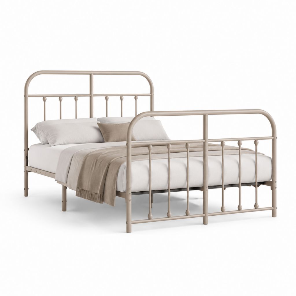 Letto matrimoniale in acciaio beige con struttura a barre 160 x 200 cm