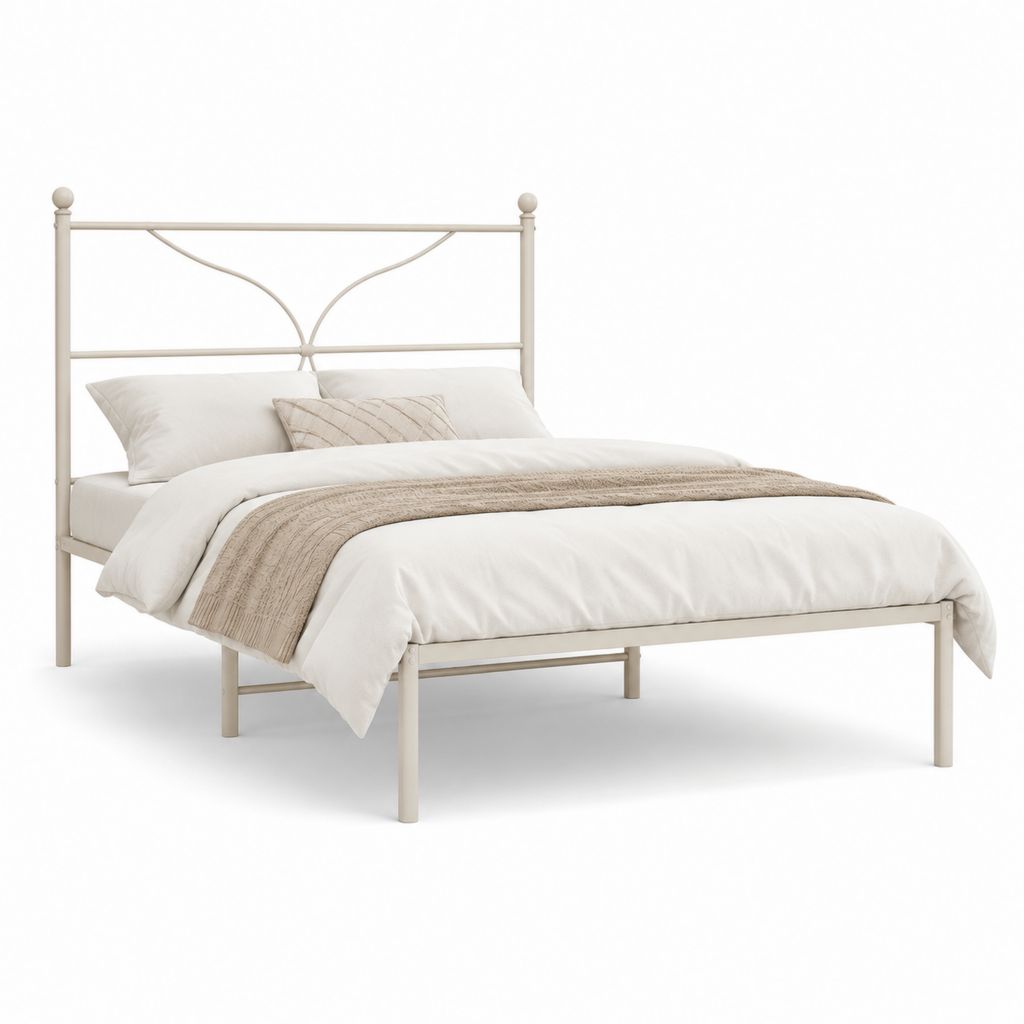 Letto matrimoniale in acciaio bianco con testiera curva 160 x 200 cm