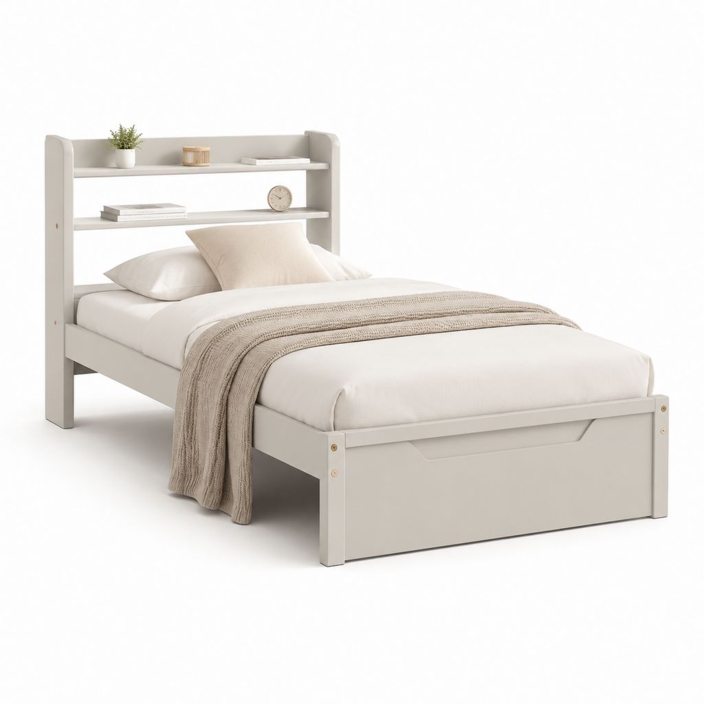 Letto singolo con libreria avorio in MDF rettangolare 90 x 190 cm