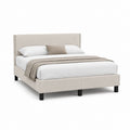 Letto matrimoniale imbottito beige in poliestere con testiera rettangolare 160 x 200 cm