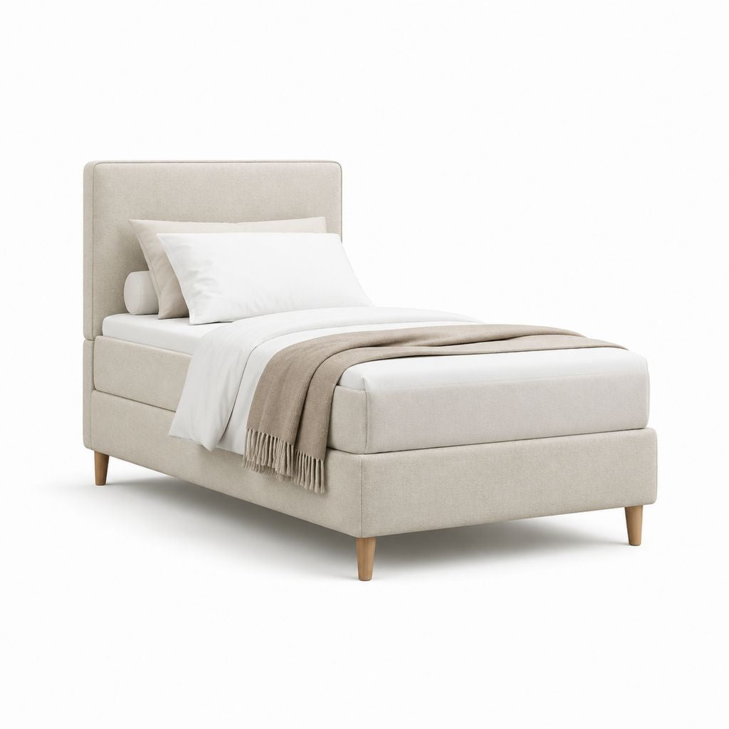 Letto singolo imbottito beige in poliestere rettangolare 90 x 200 cm