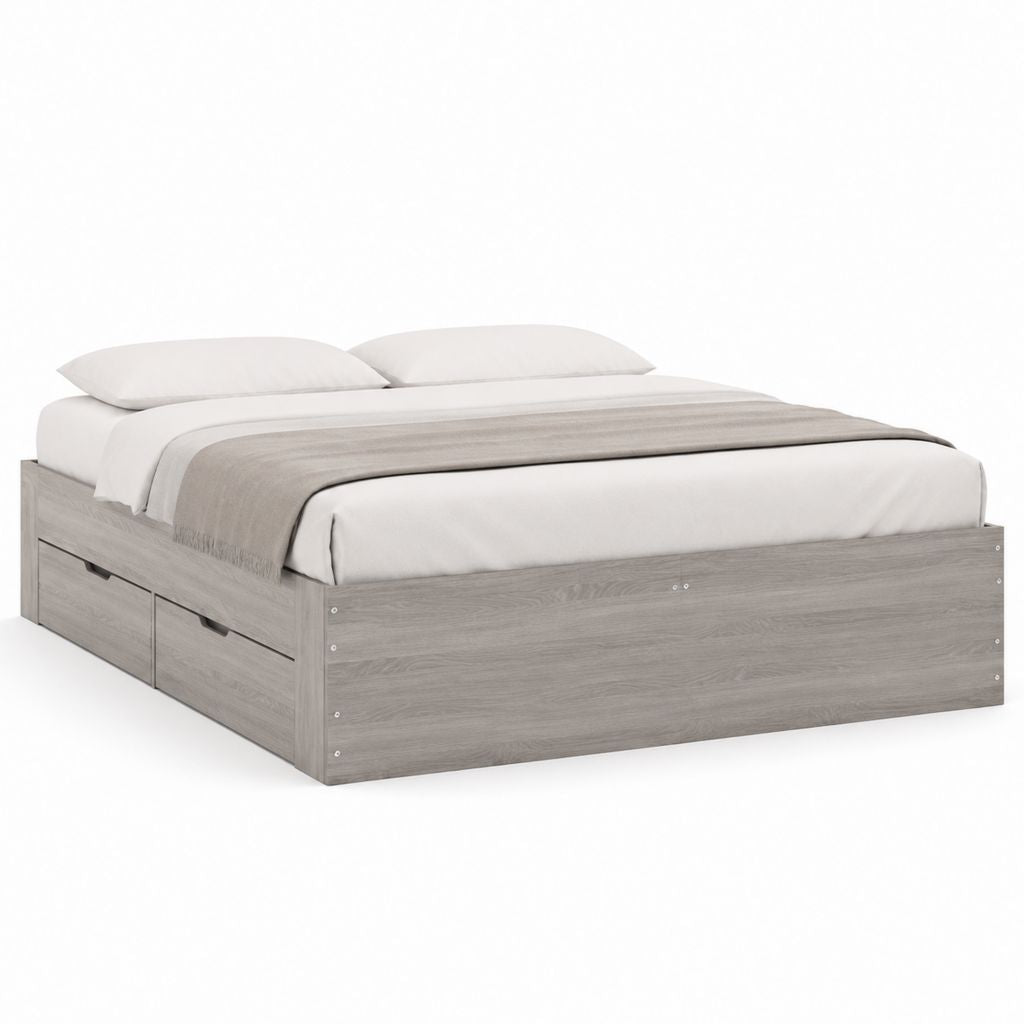 Letto contenitore matrimoniale grigio rovere in pannello truciolare 160 x 200 cm con 3 cassetti