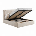 Letto contenitore matrimoniale beige in velluto di poliestere con rete sollevabile 160 x 200 cm