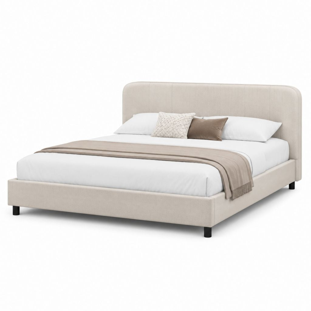 Letto matrimoniale imbottito beige in poliestere con testiera arrotondata per materasso 160x200 cm
