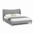Letto matrimoniale imbottito grigio in poliestere con testiera curva 160 x 200 cm