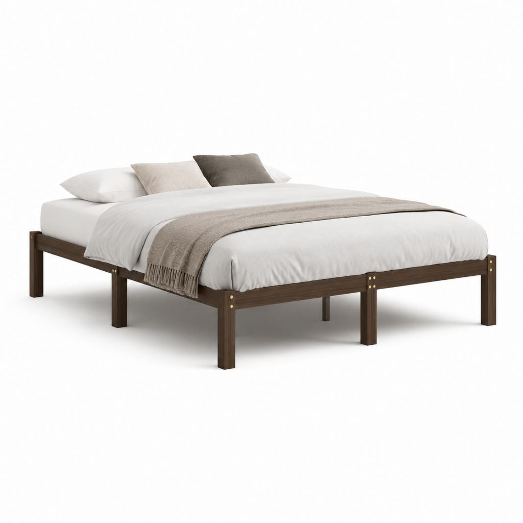 Struttura letto matrimoniale marrone scuro in legno massello di pino 160 x 200 cm