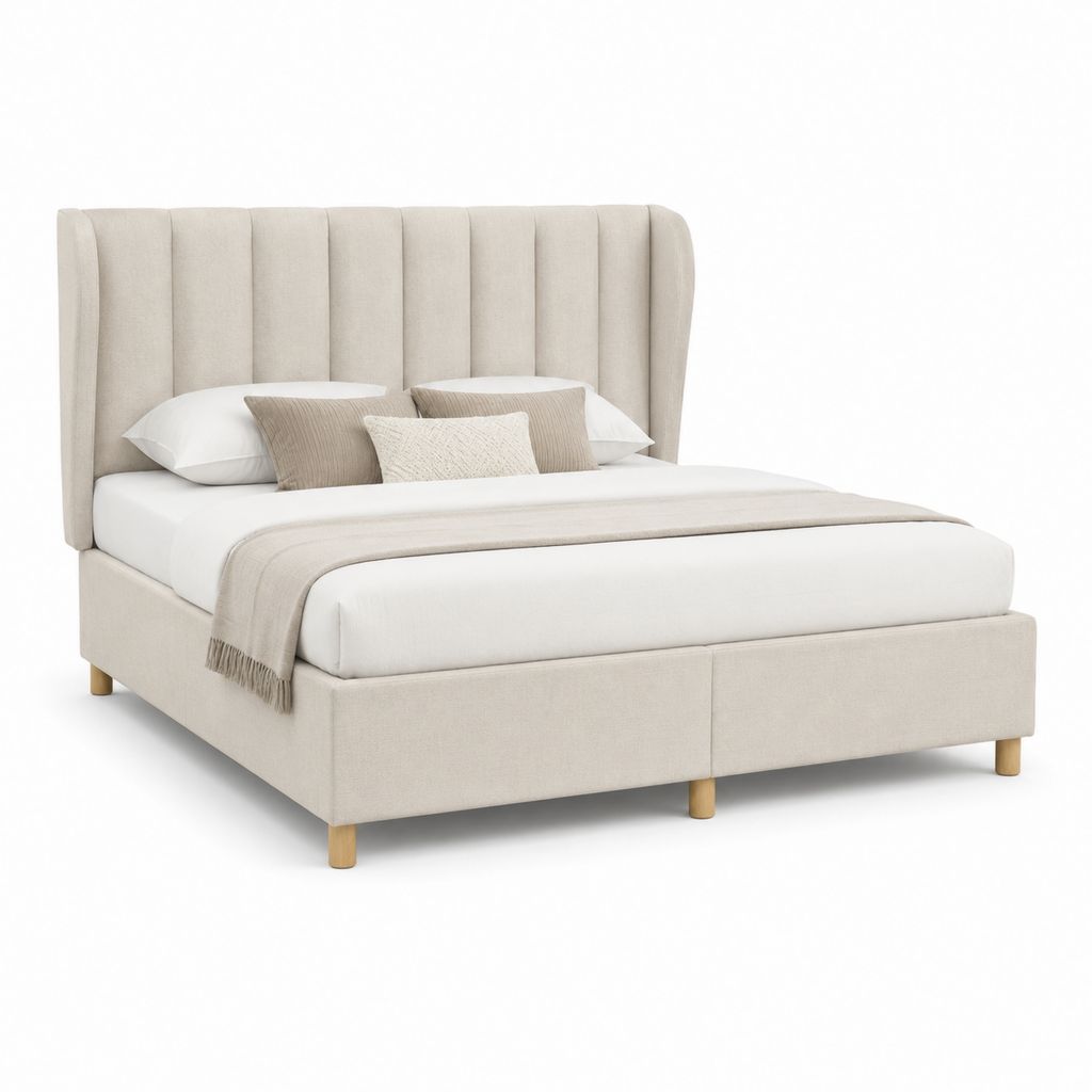 Letto matrimoniale rettangolare imbottito beige in poliestere 160 x 200 cm