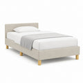 Letto singolo imbottito beige in poliestere 100% con testiera 90 x 190 cm