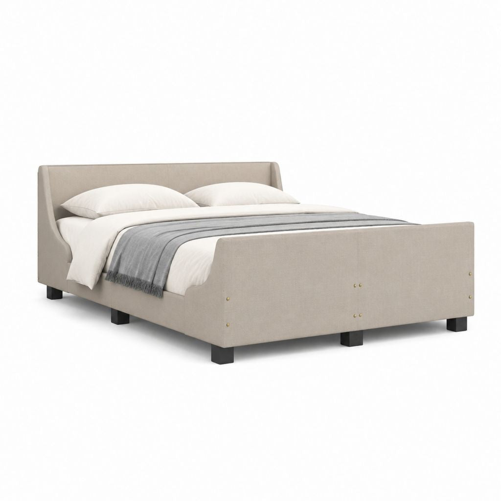 Letto matrimoniale rettangolare beige rivestito in poliestere 160 x 200 cm