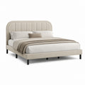 Letto matrimoniale imbottito beige in poliestere con testiera arrotondata 172 x 215 x 115 cm