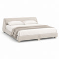 Letto matrimoniale imbottito beige in similpelle PU 160 x 200 cm