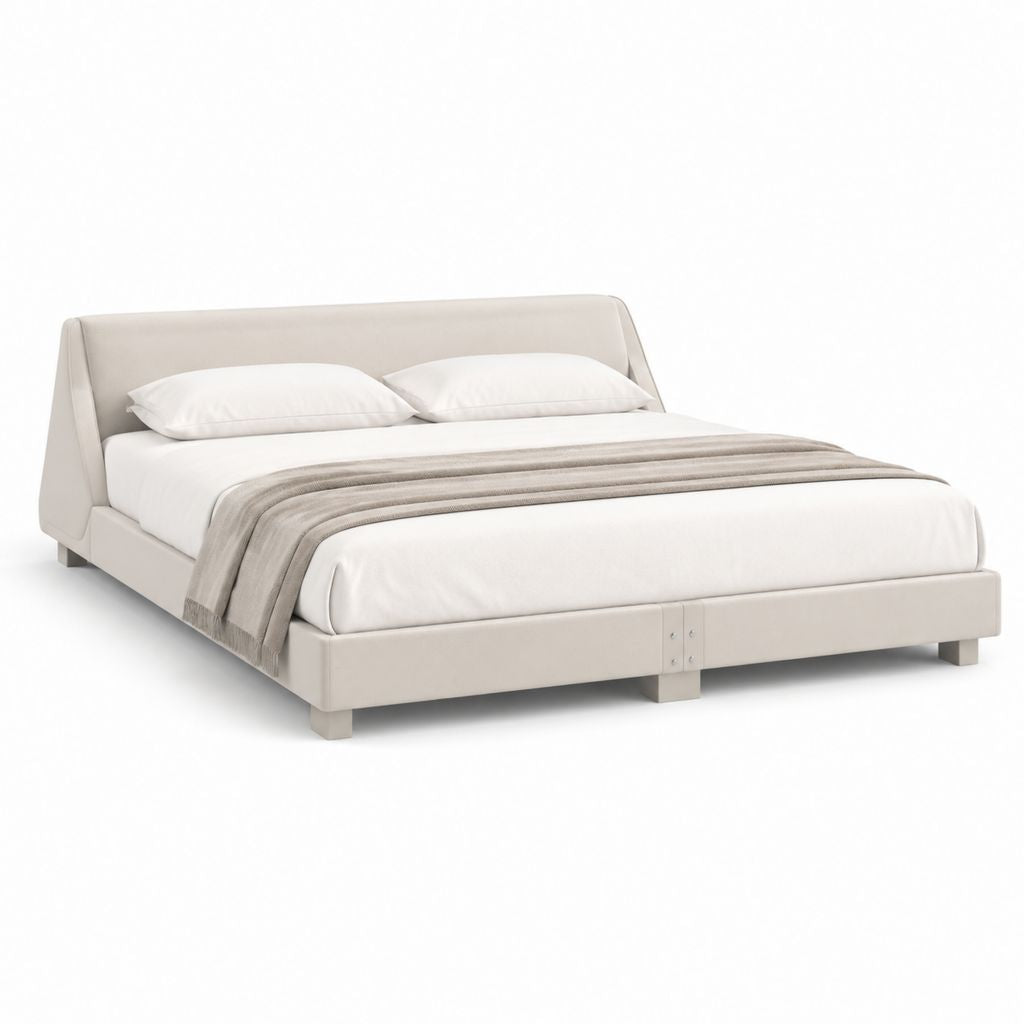 Letto matrimoniale imbottito beige in similpelle PU 160 x 200 cm