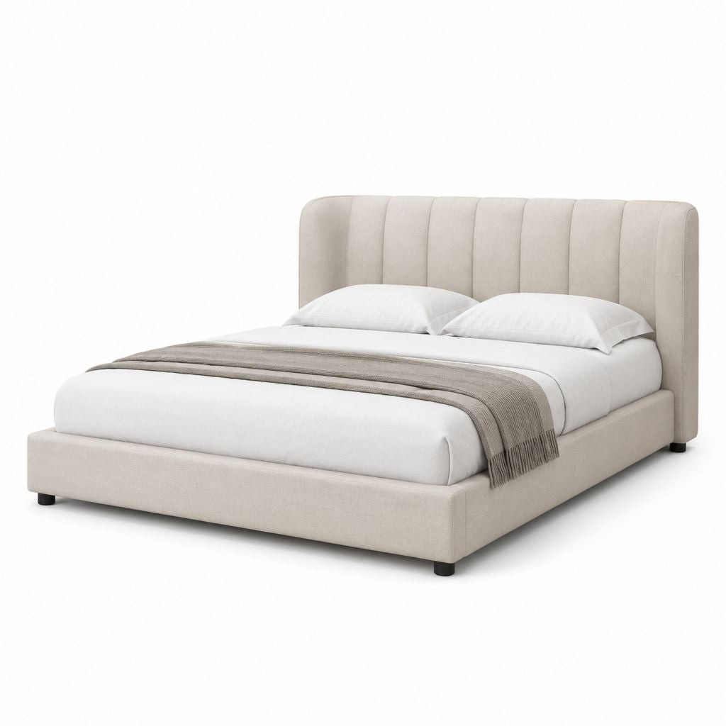 Letto matrimoniale imbottito beige in poliestere rettangolare 160 x 200 cm