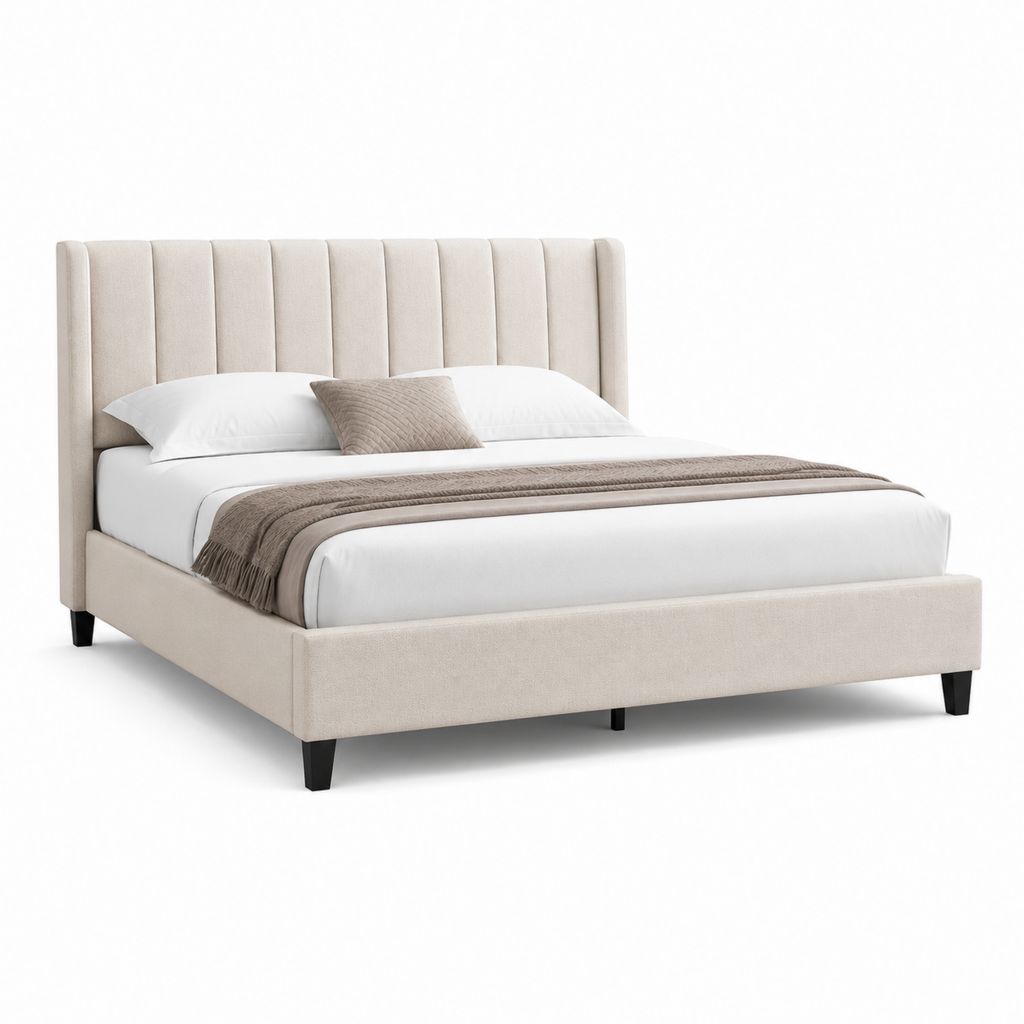 Letto matrimoniale imbottito beige in poliestere rettangolare 160 x 200 cm