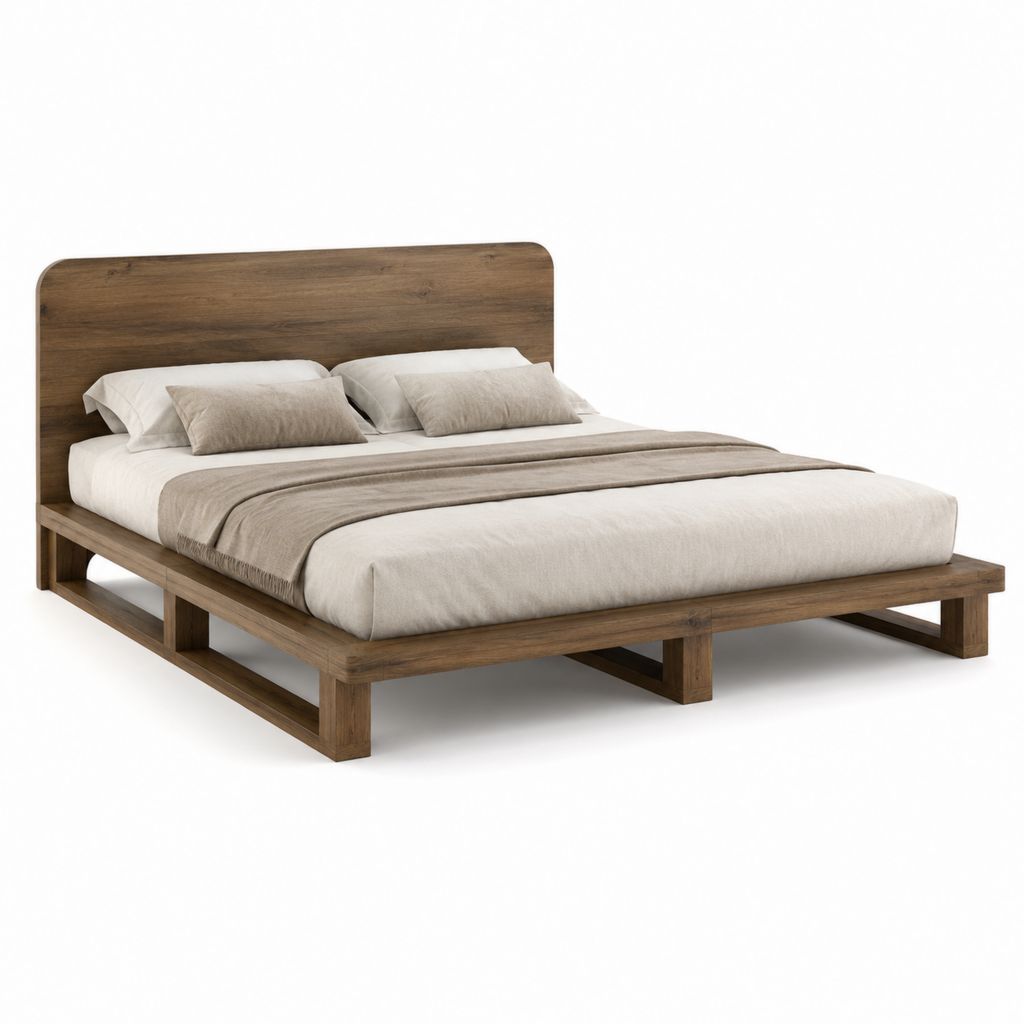 Letto matrimoniale con testiera rettangolare in legno massello color noce 160 x 200 cm